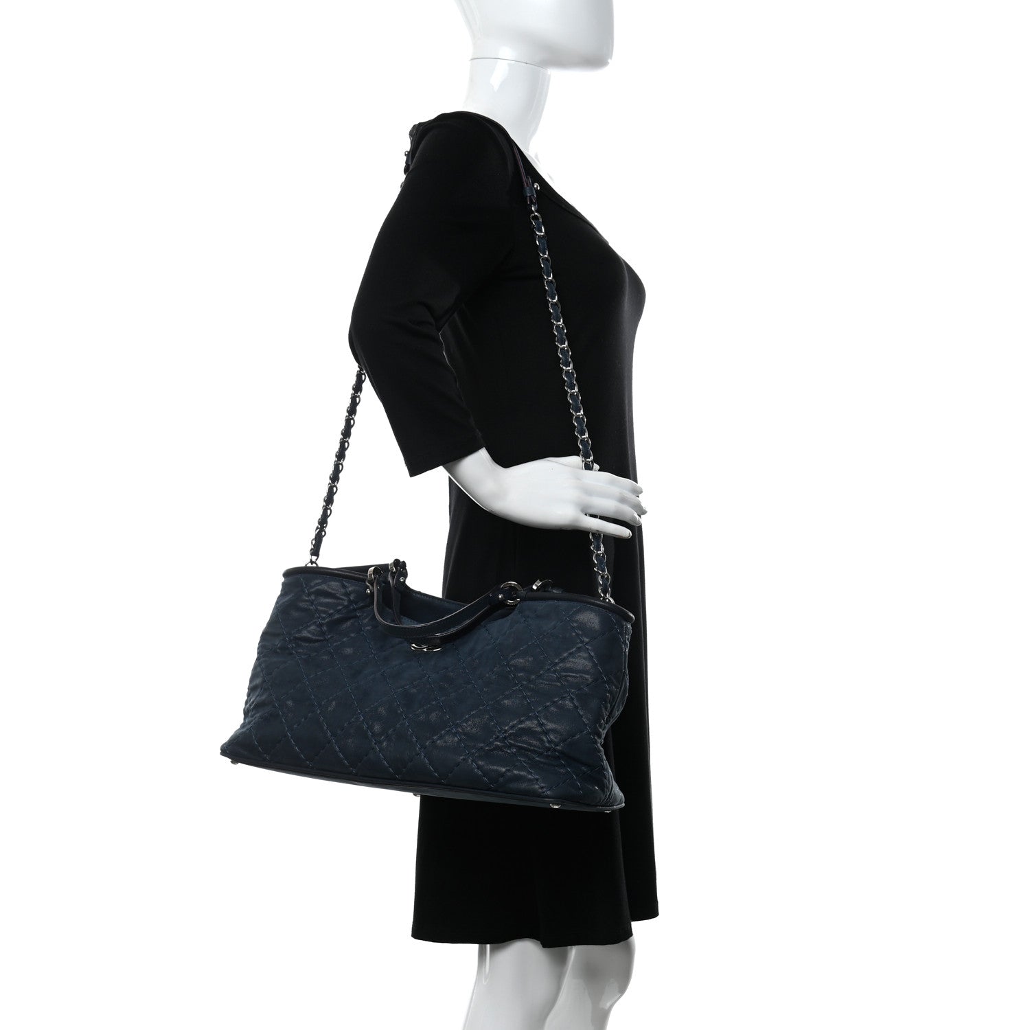 Chanel Iridescent Calfskin Quilted Small Sea Hit Tote Navy 2 of 13