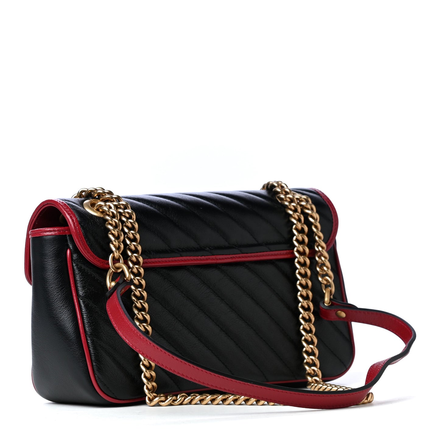 Vintage Effect Calfskin Matelasse Diagonal Small Torchon GG Marmont Shoulder Bag Black Romantic Cherry