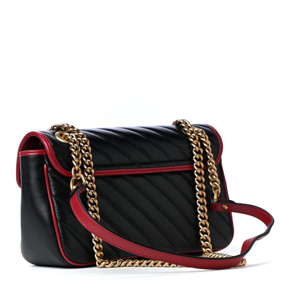 Gucci Vintage Effect Calfskin Matelasse Diagonal Small Torchon GG Marmont Shoulder Bag Black Romantic Cherry 2 of 4