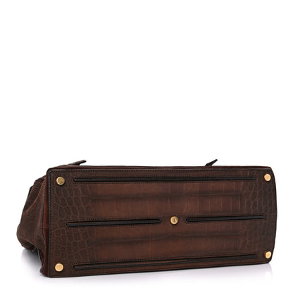 Saint Laurent Nubuck Crocodile Embossed Large Muse Two Brown 4 of 10