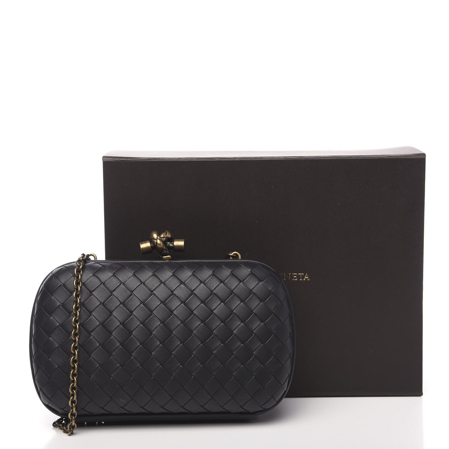 Nappa Intrecciato Chain Knot Clutch Black