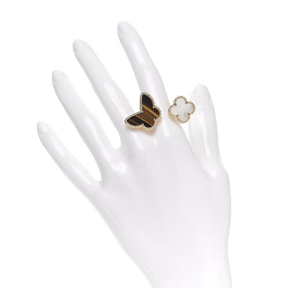 Van Cleef & Arpels 18K Yellow Gold Mother of Pearl Tiger Eye Lucky Alhambra Between the Finger Ring 51 5.75 2 of 7