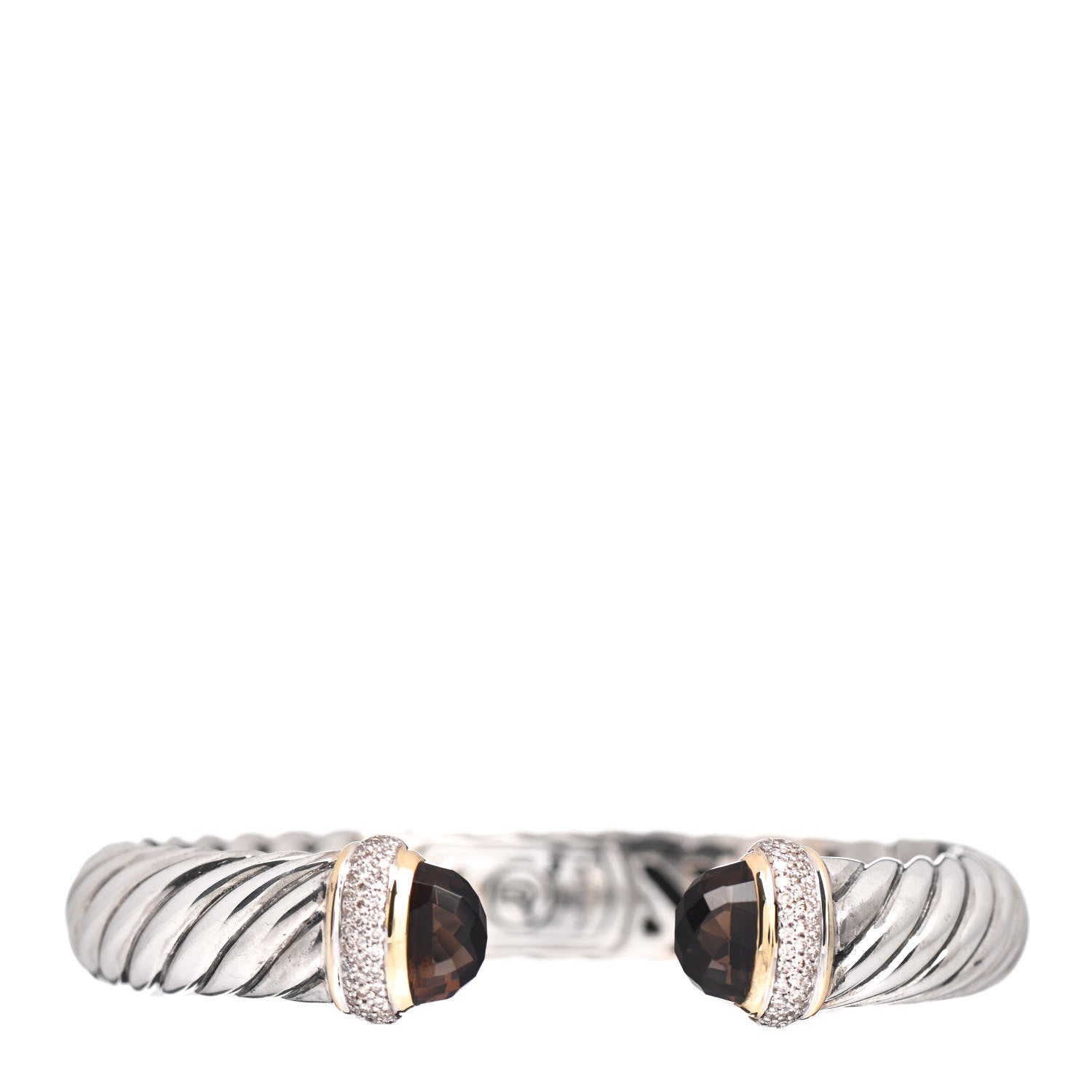 David Yurman Sterling Silver 18K Yellow Gold Diamond Smoky Quartz 10mm Waverly Bracelet 1 of 4