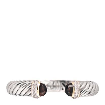 David Yurman Sterling Silver 18K Yellow Gold Diamond Smoky Quartz 10mm Waverly Bracelet 1 of 4