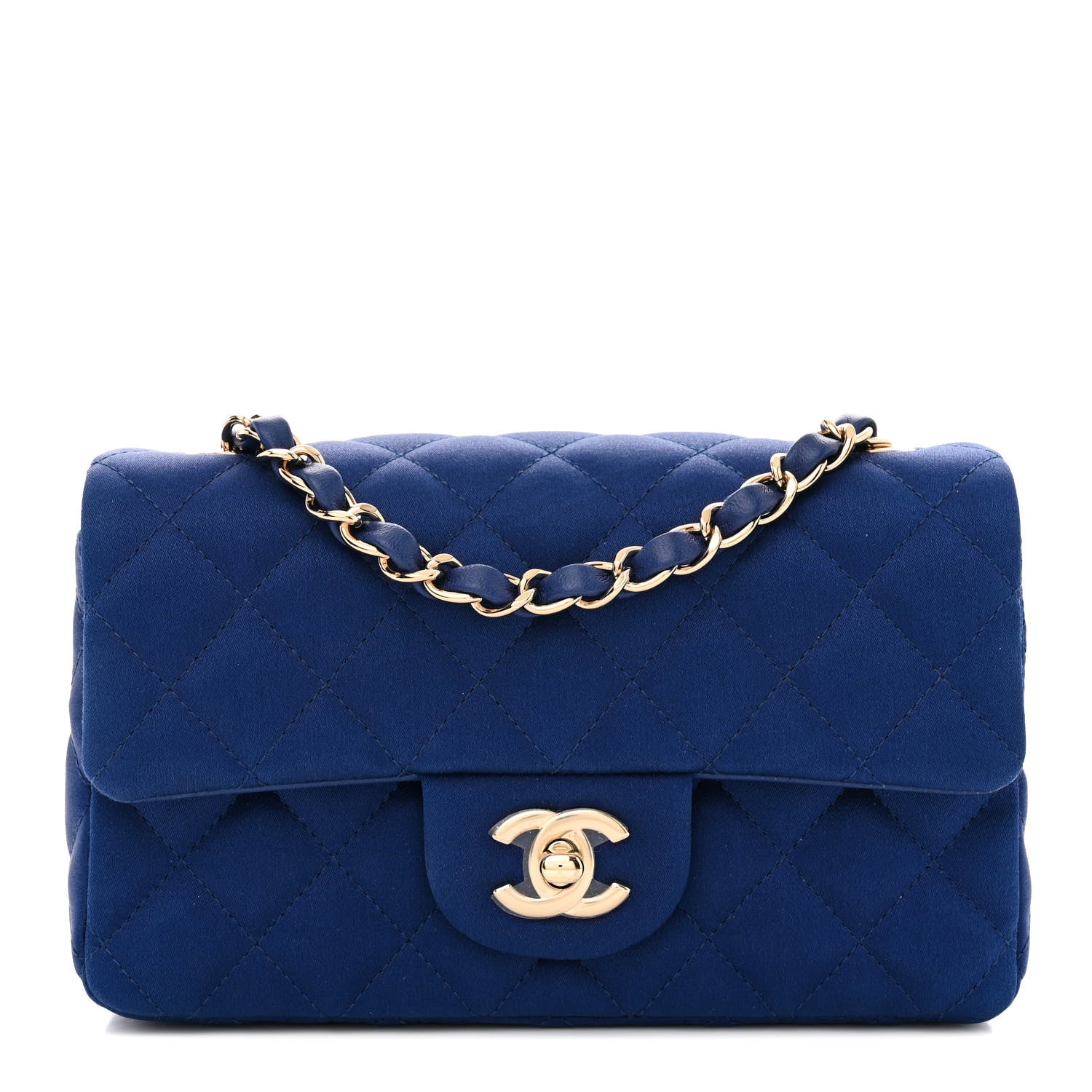 Chanel Satin Quilted Mini Rectangular Flap Blue 1 of 11