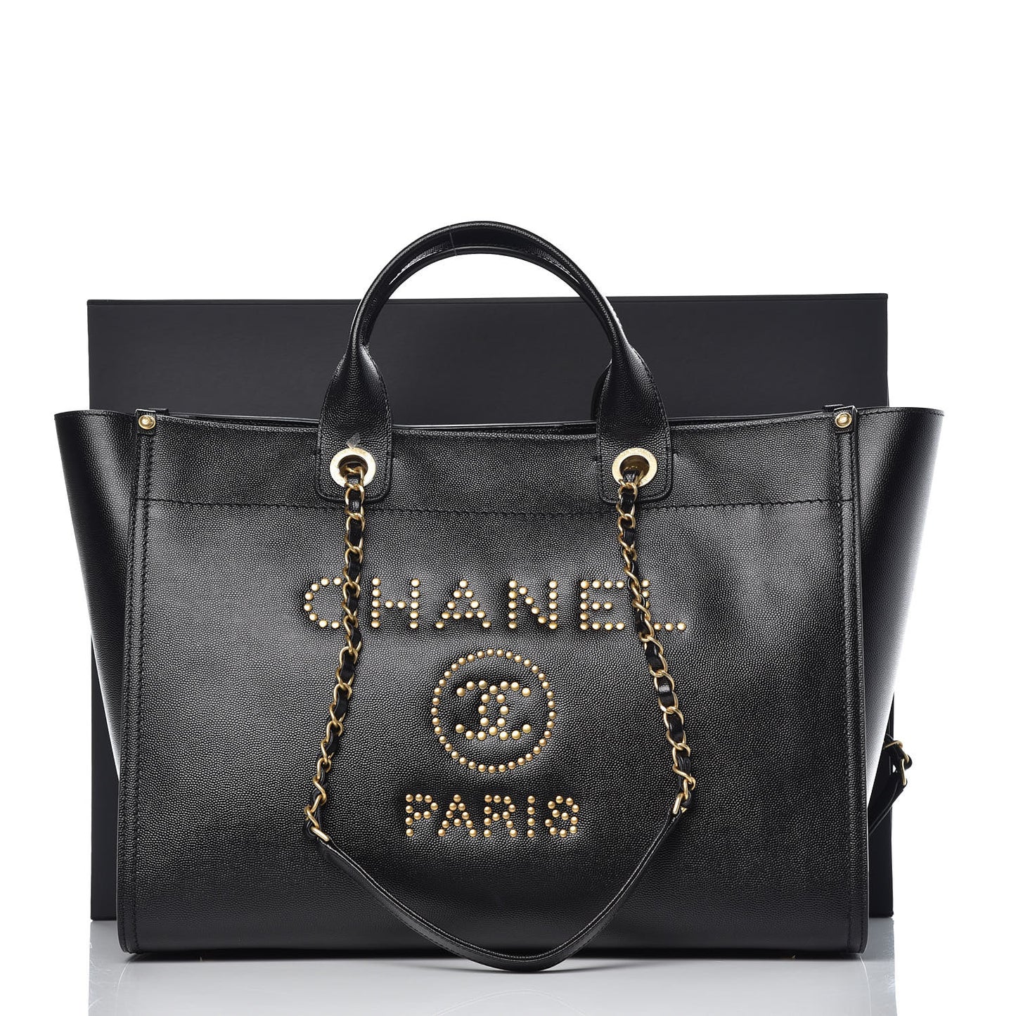 Caviar Medium Studded Deauville Tote Black