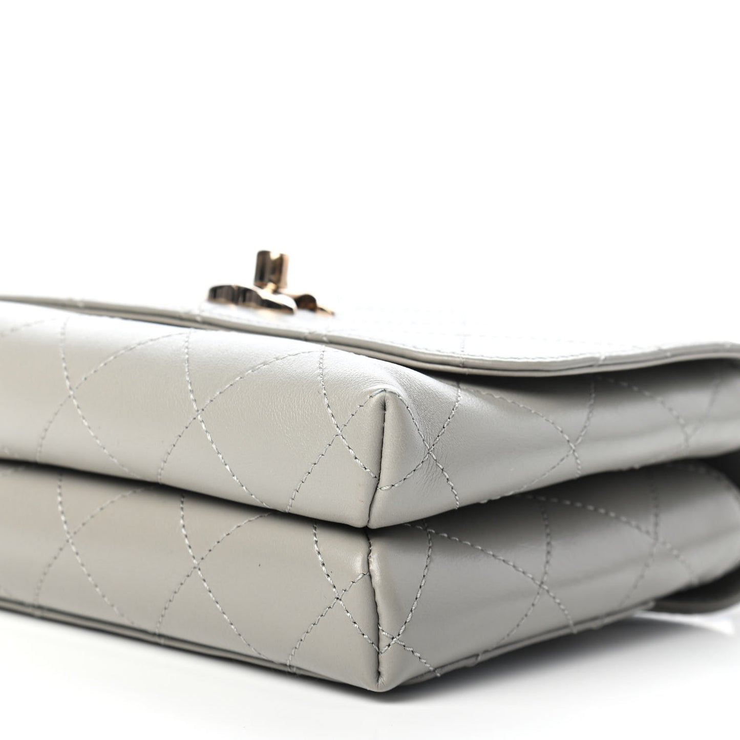 Calfskin Quilted Small Double Pocket Top Handle Flap Grey