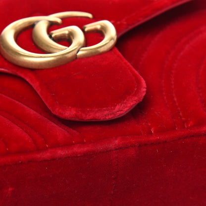 Gucci Velvet Matelasse Mini GG Marmont Shoulder Bag Hibiscus Red 19 of 21