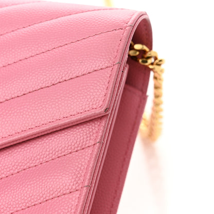 Saint Laurent Grain De Poudre Matelasse Chevron Monogram Chain Wallet Indian Pink 13 of 16