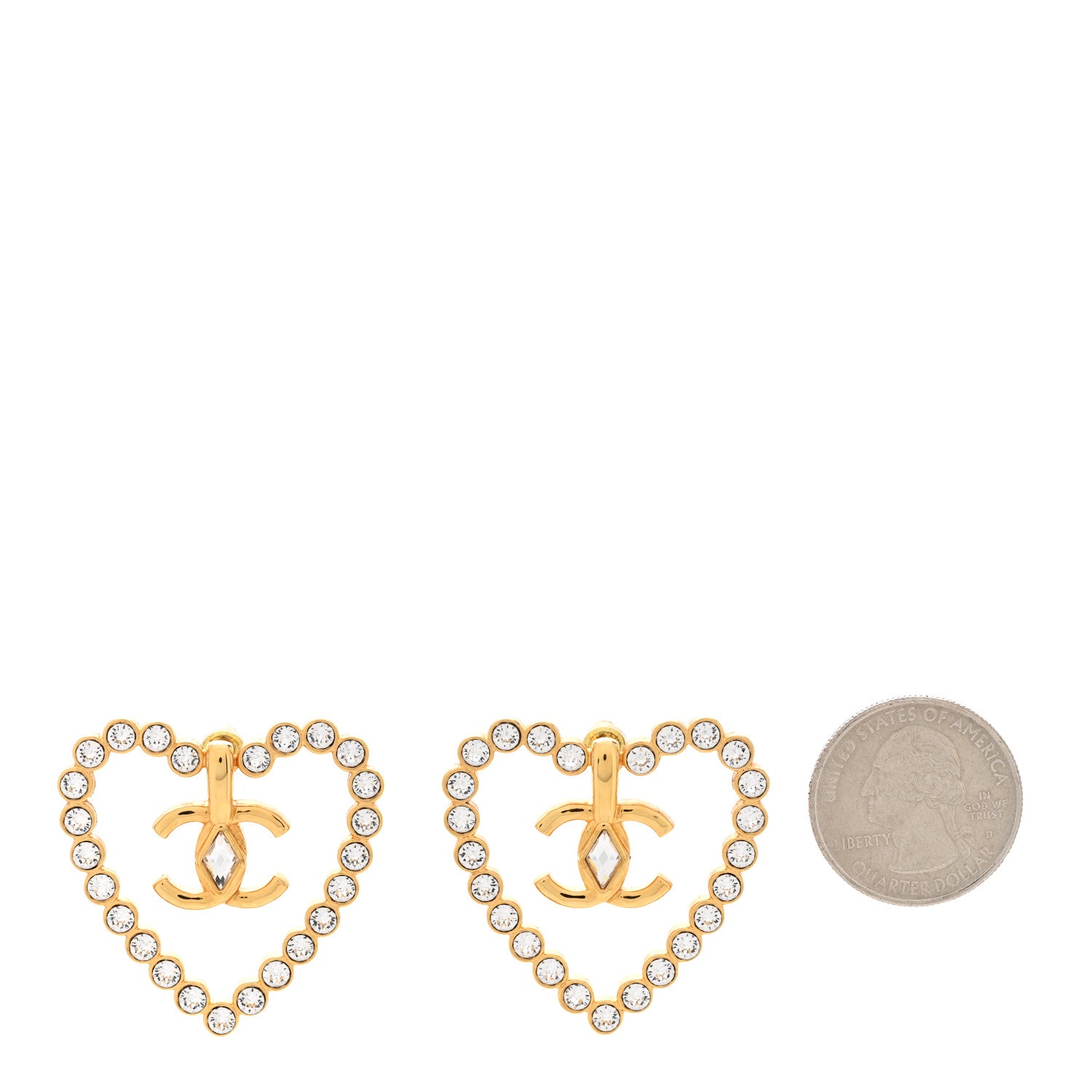 Chanel Crystal Heart CC Earrings Gold 2 of 6