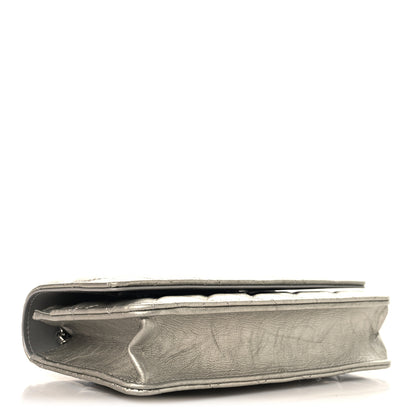 Chanel Metallic Crumpled Calfskin Quilted Flap Charm Wallet On Chain WOC Silver 4 of 12