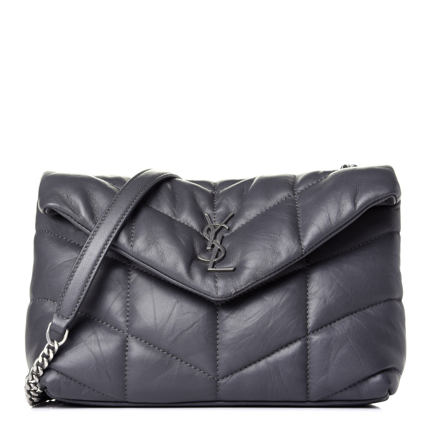 Lambskin Quilted Toy Loulou Puffer Monogram Chain Satchel Storm