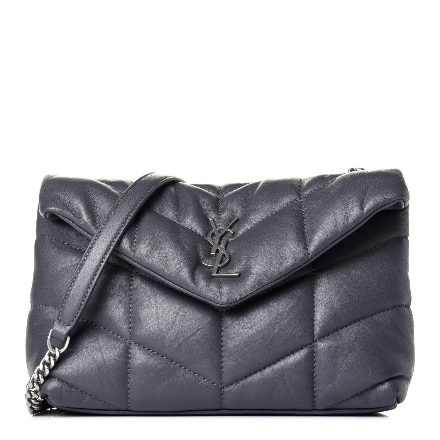 Saint Laurent Lambskin Quilted Toy Loulou Puffer Monogram Chain Satchel Storm 1 of 9