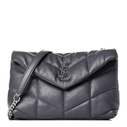 Saint Laurent Lambskin Quilted Toy Loulou Puffer Monogram Chain Satchel Storm 1 of 9