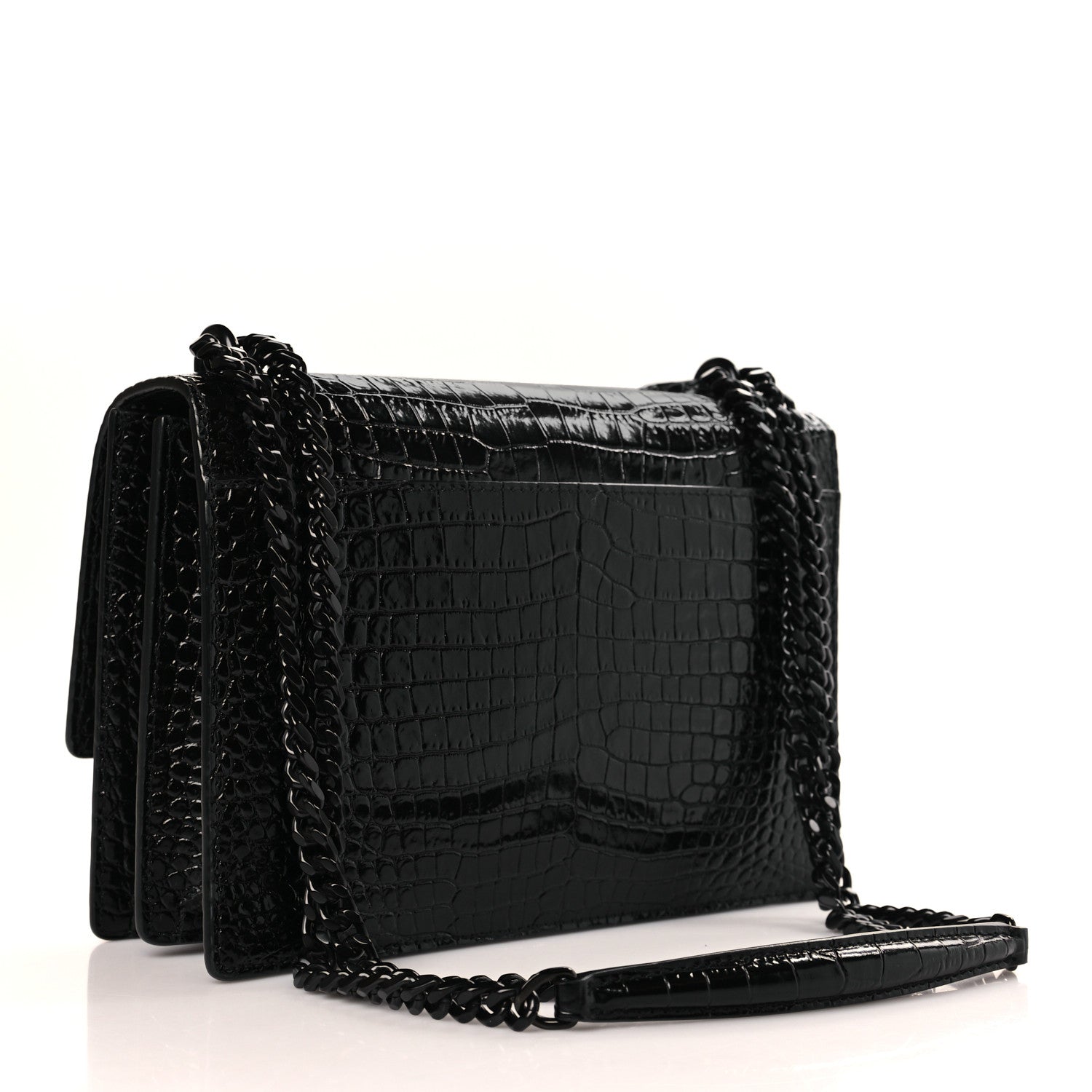 Saint Laurent Calfskin Crocodile Embossed Medium Monochrome Monogram Sunset Black 3 of 9