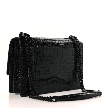 Saint Laurent Calfskin Crocodile Embossed Medium Monochrome Monogram Sunset Black 3 of 9