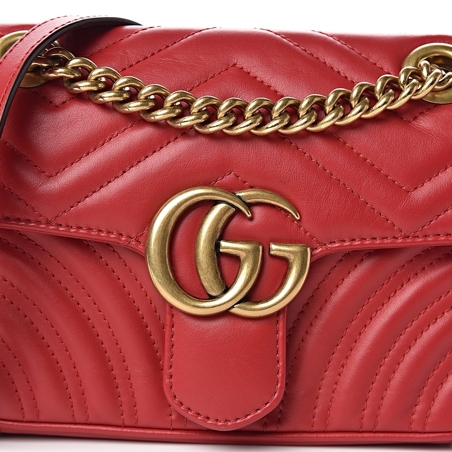 Calfskin Matelasse Mini GG Marmont Shoulder Bag Hibiscus Red