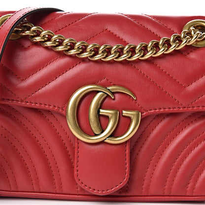 Gucci Calfskin Matelasse Mini GG Marmont Shoulder Bag Hibiscus Red 8 of 11