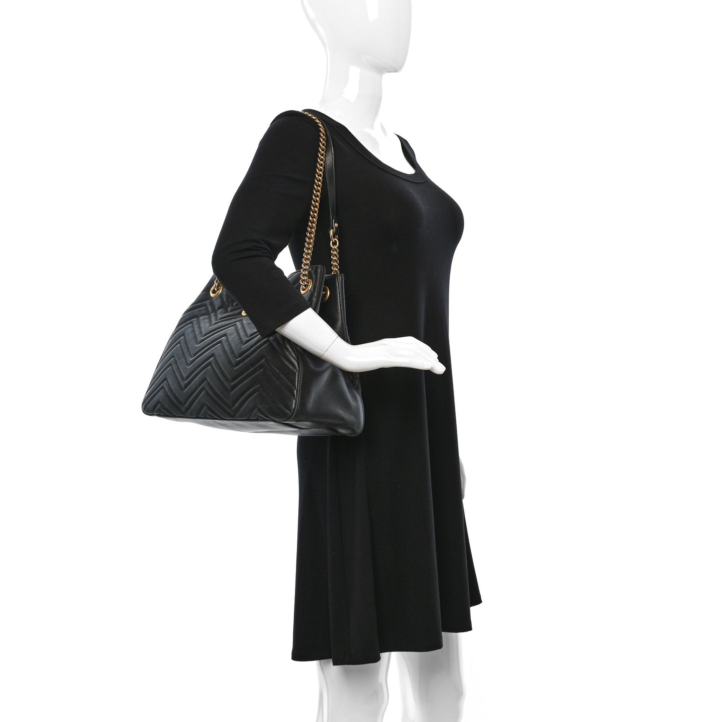 Calfskin Matelasse Medium GG Marmont Shoulder Tote Bag Black