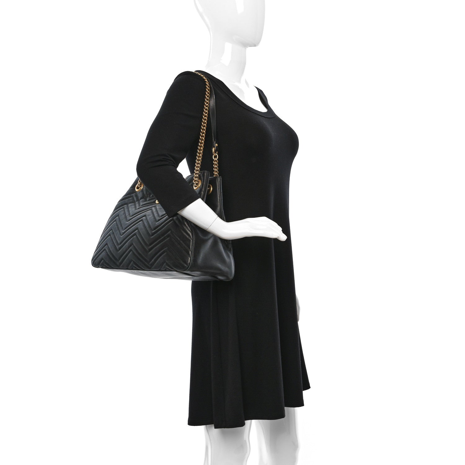 Gucci Calfskin Matelasse Medium GG Marmont Shoulder Tote Bag Black 2 of 10