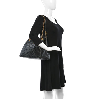 Gucci Calfskin Matelasse Medium GG Marmont Shoulder Tote Bag Black 2 of 10