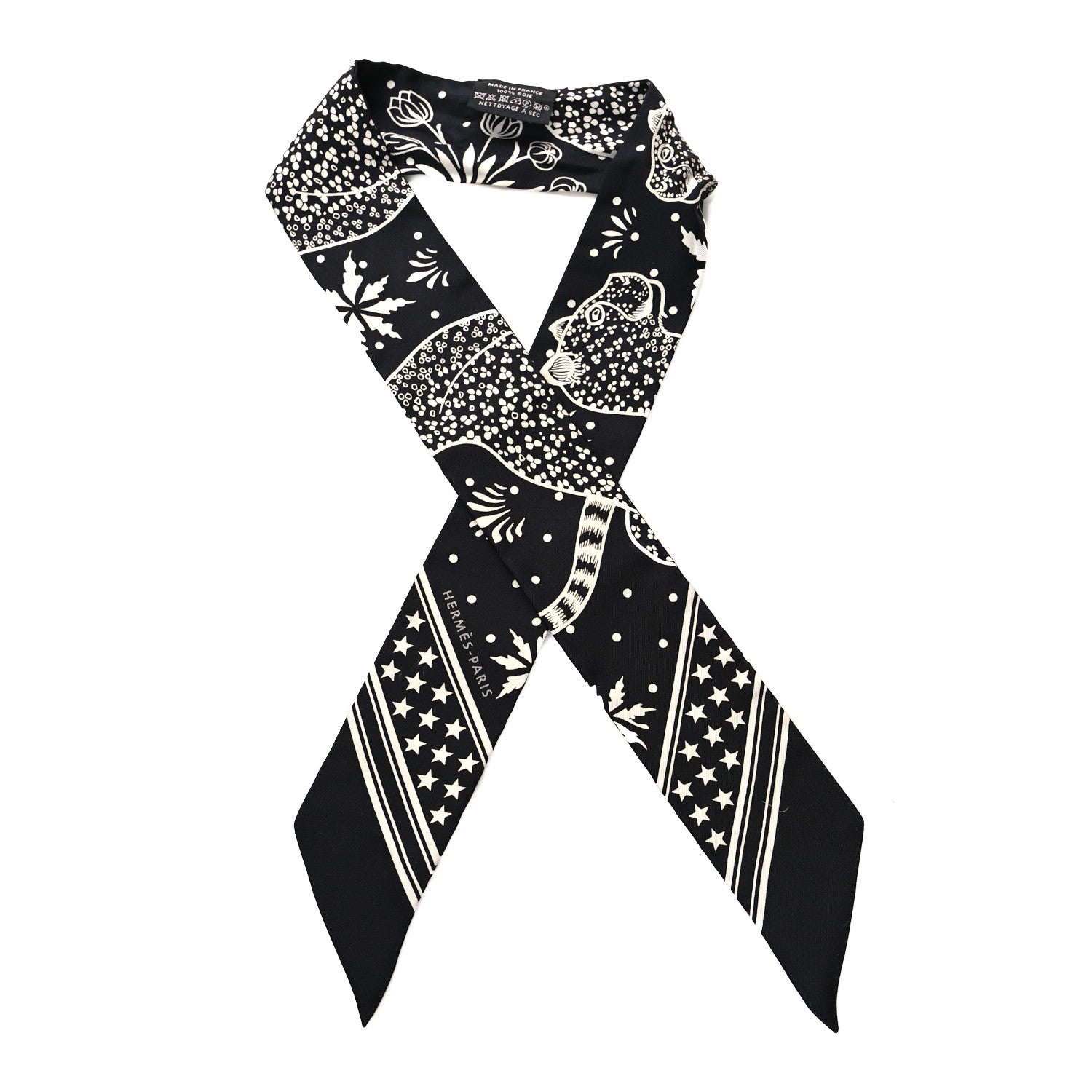 Hermes Silk Les Leopards Twilly Black White 1 of 3