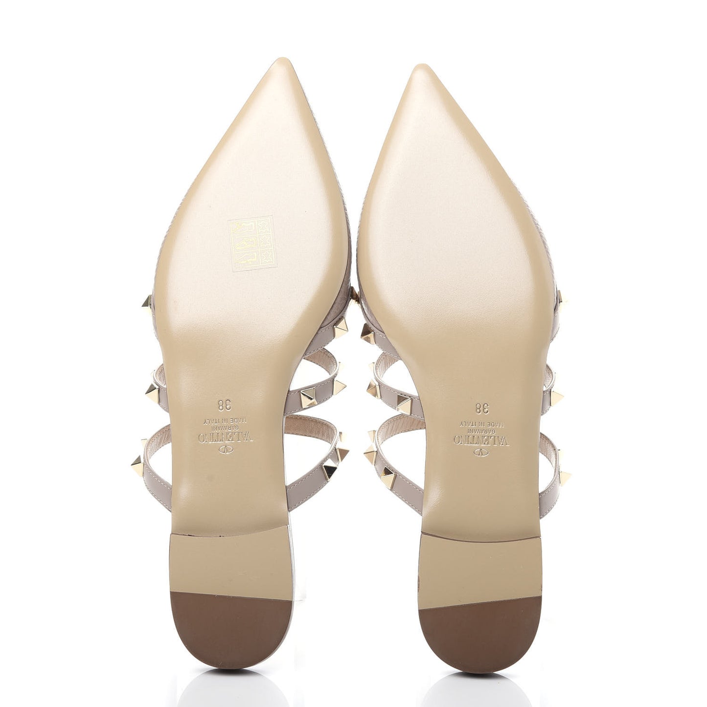Pebbled Calfskin Rockstud Flat Cage Mules 38 Poudre