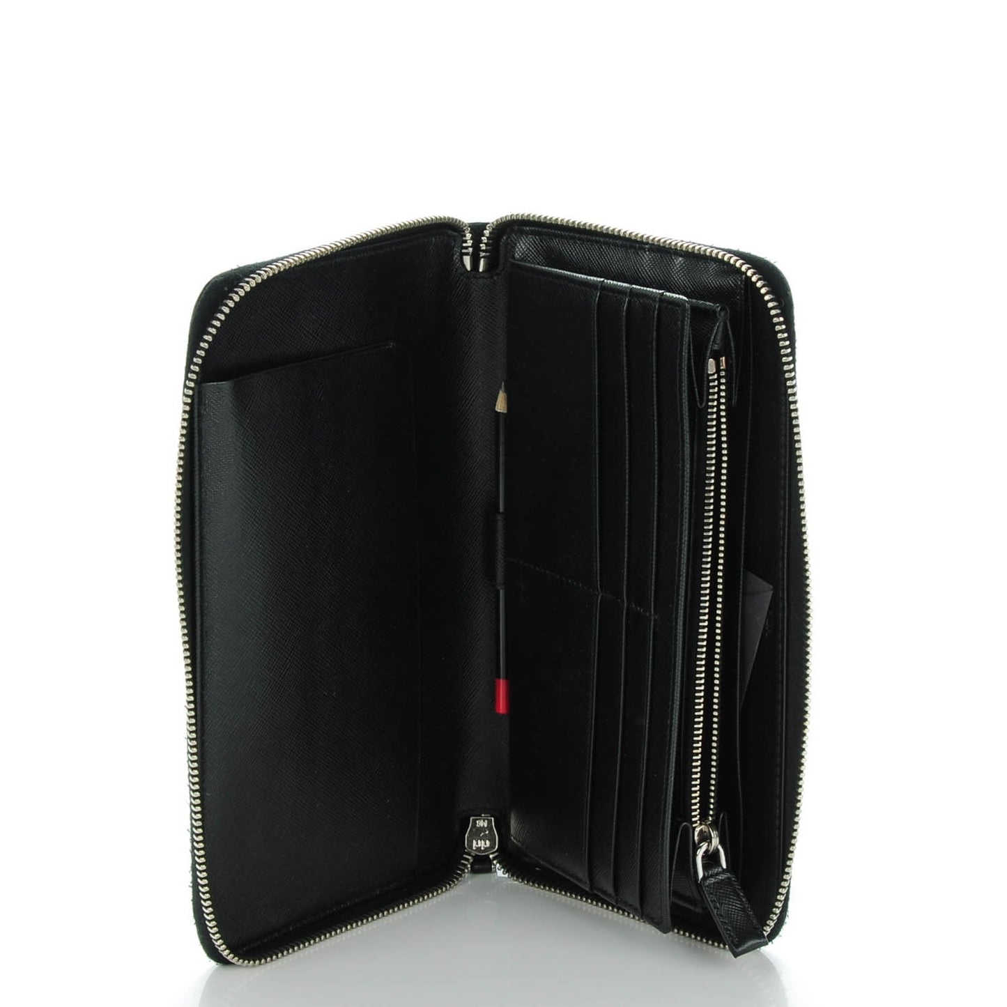 Saffiano Large Zip Around Travel Wallet Nero Black