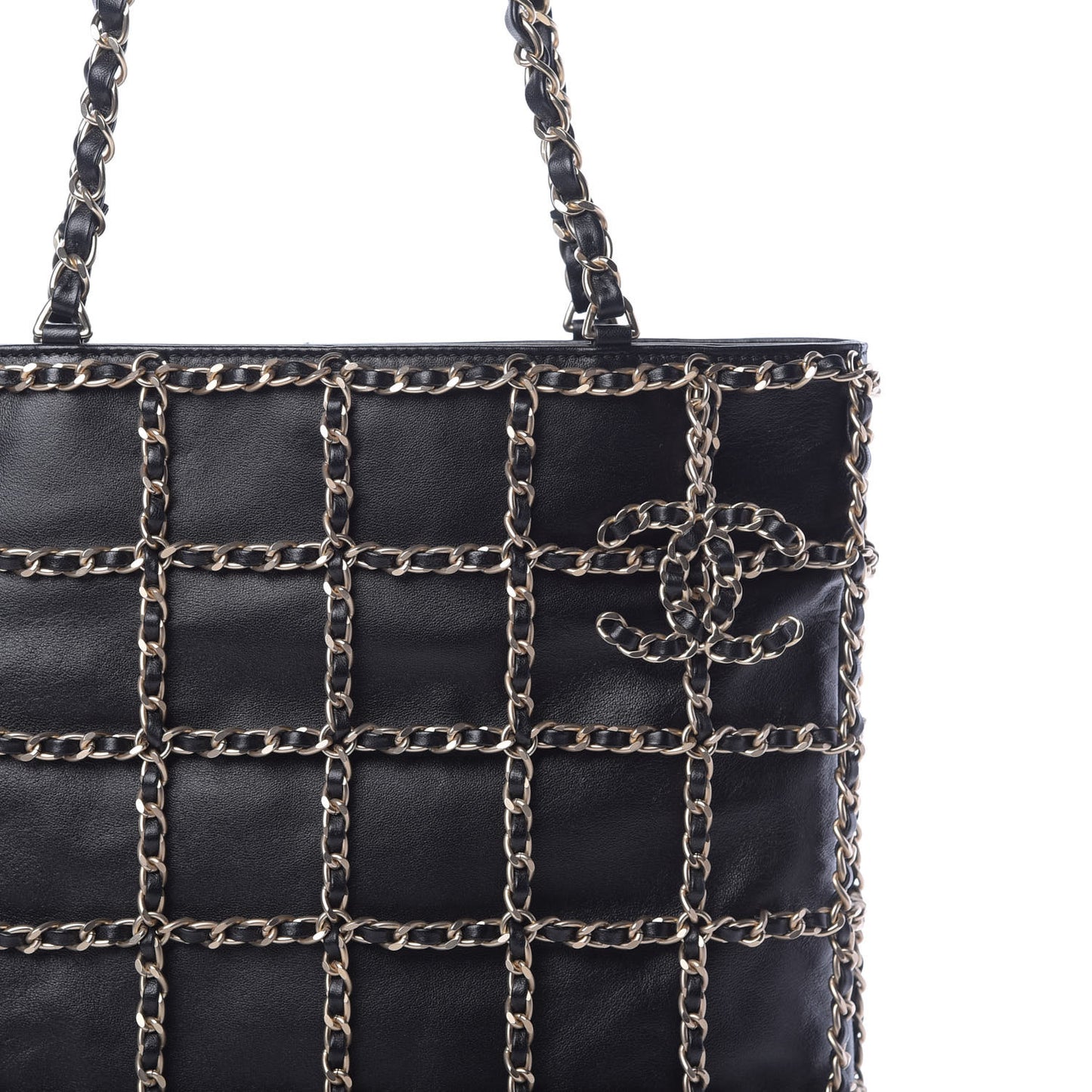 Lambskin Large Shopping Chain Tote Black