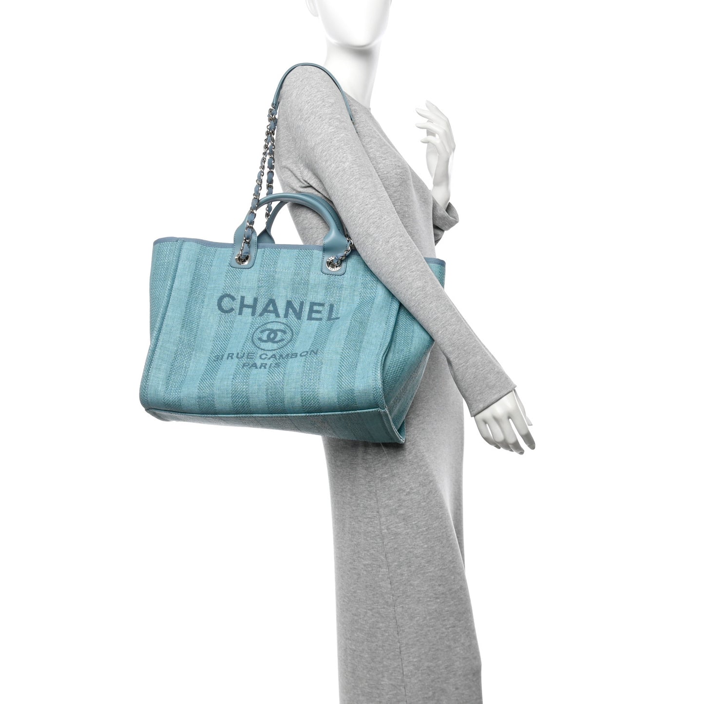 Mixed Fibers Striped Medium Deauville Tote Blue