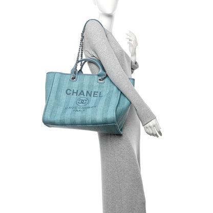 Chanel Mixed Fibers Striped Medium Deauville Tote Blue 2 of 12