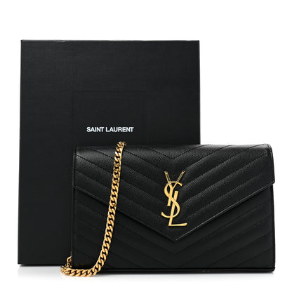 Saint Laurent Grain De Poudre Matelasse Chevron Monogram Chain Wallet Black 11 of 11