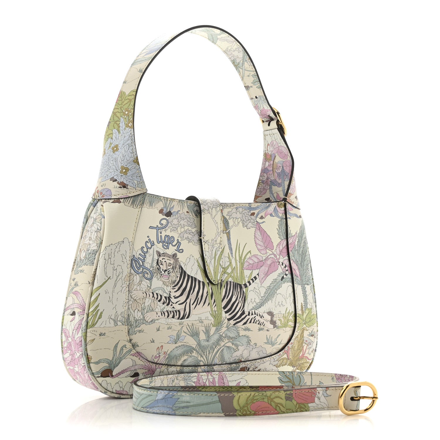 Gucci New Shangai Calfskin Tiger Savanah Small Jackie 1961 Hobo Chalky White Multicolor 3 of 10