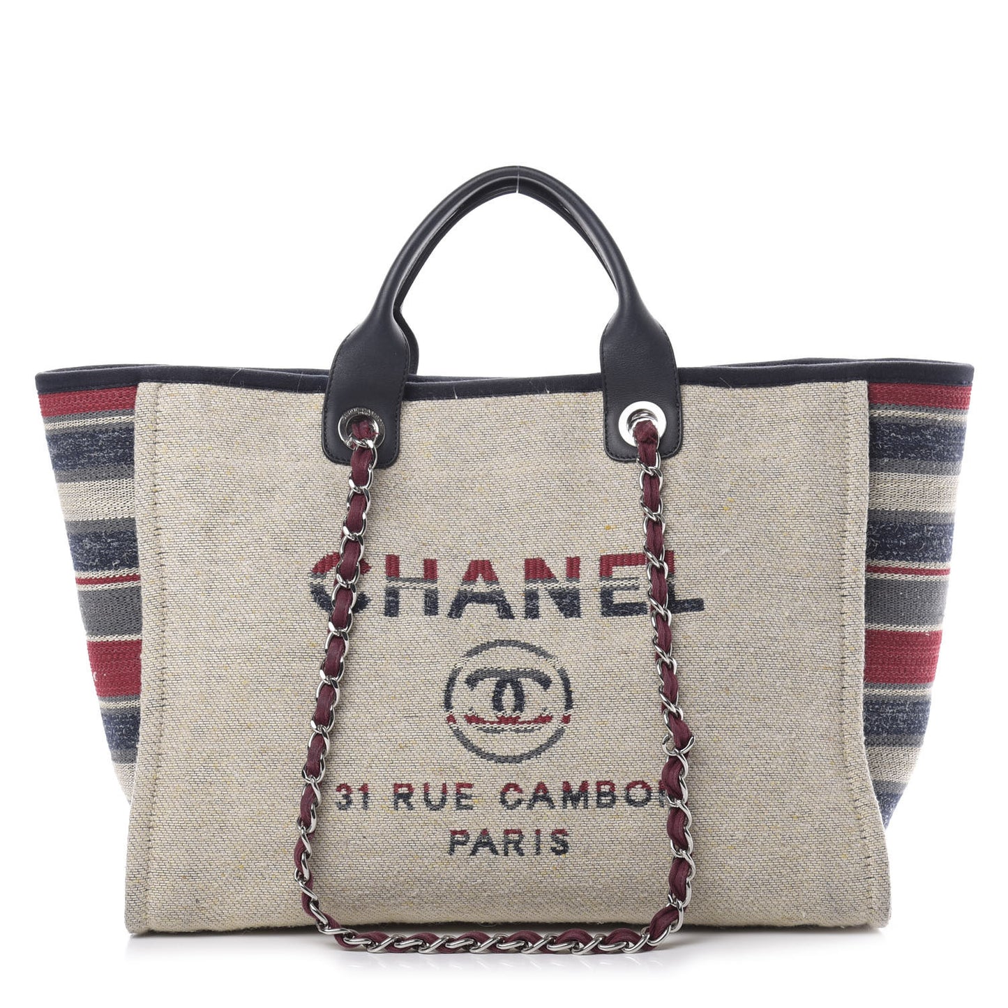Striped Canvas Medium Deauville Tote Beige