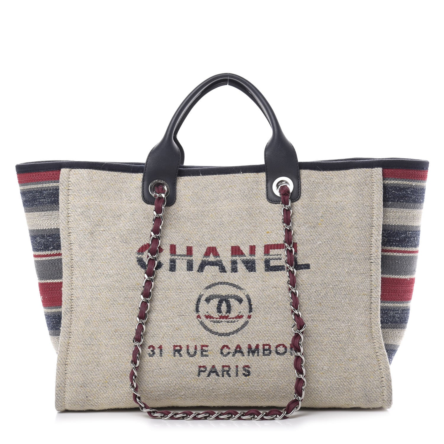 Chanel Striped Canvas Medium Deauville Tote Beige 1 of 13