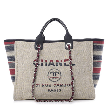Chanel Striped Canvas Medium Deauville Tote Beige 1 of 13