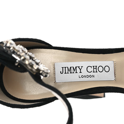 Jimmy Choo Suede Crystal Buckle Mionne 120 Sandals 38.5 Black 7 of 8