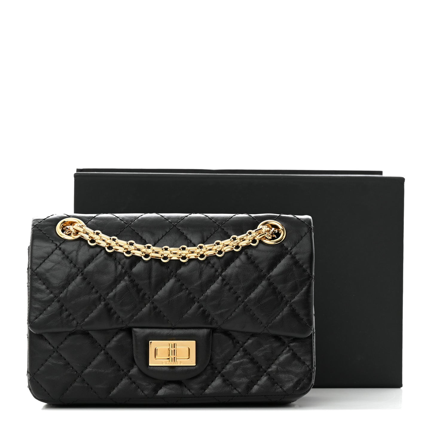 Aged Calfskin Quilted 2.55 Reissue Mini Flap Black