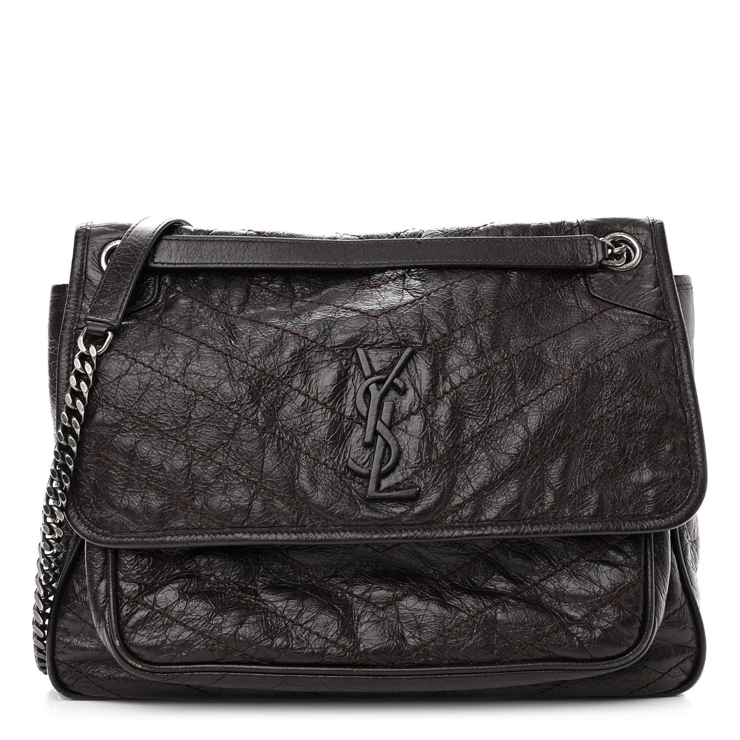 Crinkled Calfskin Matelasse Monogram Large Niki Chain Satchel Tulip