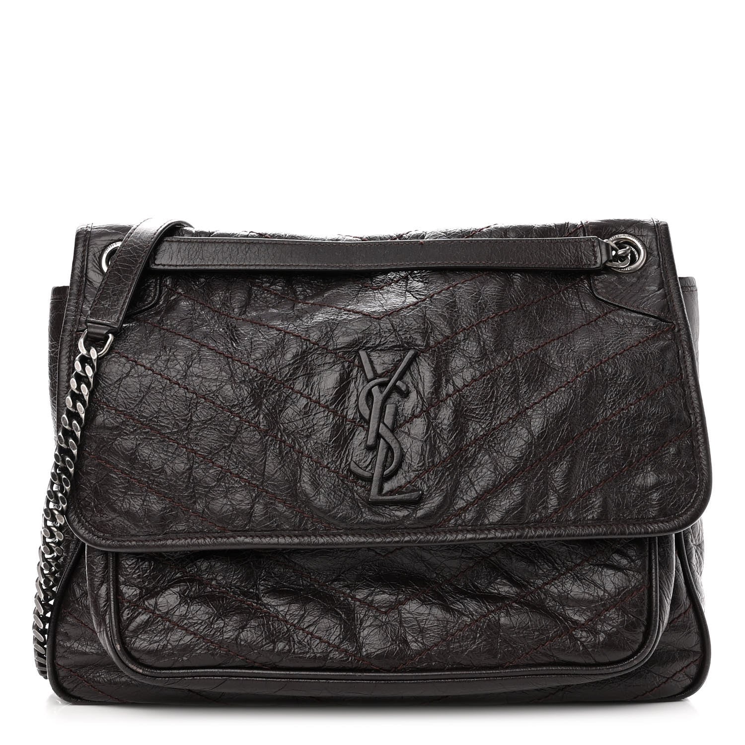 Saint Laurent Crinkled Calfskin Matelasse Monogram Large Niki Chain Satchel Tulip 1 of 12