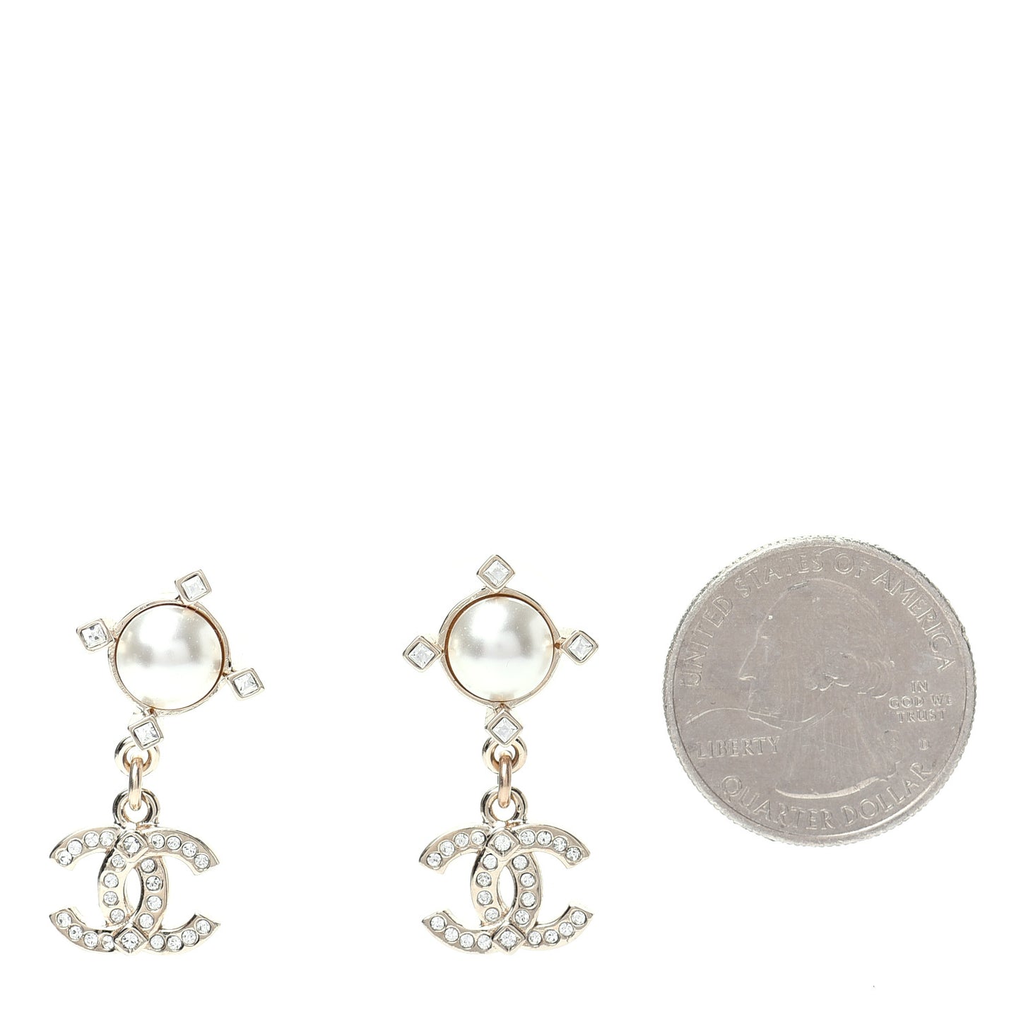 Crystal Pearl CC Drop Earrings Gold