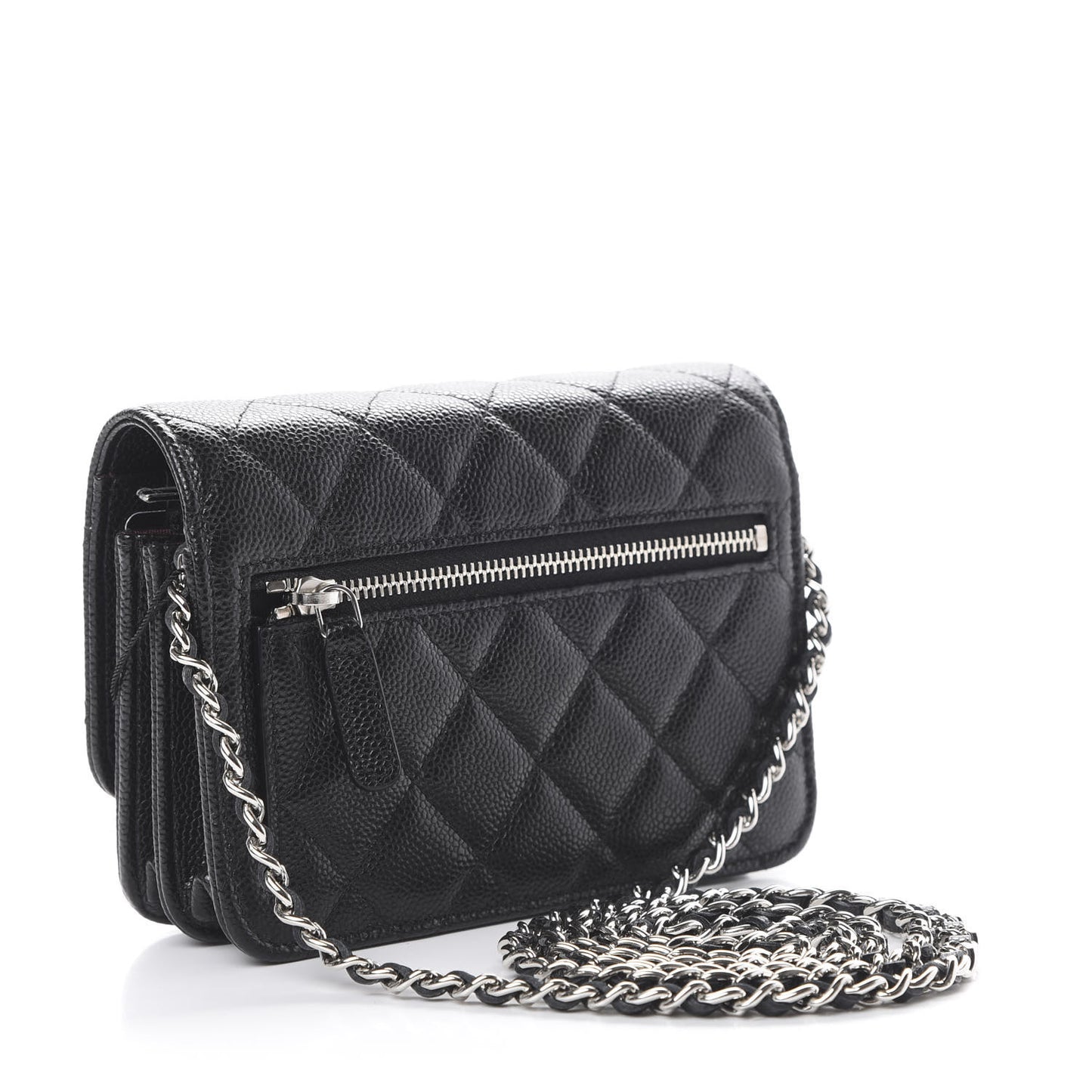 Caviar Quilted Mini Wallet On Chain WOC Black