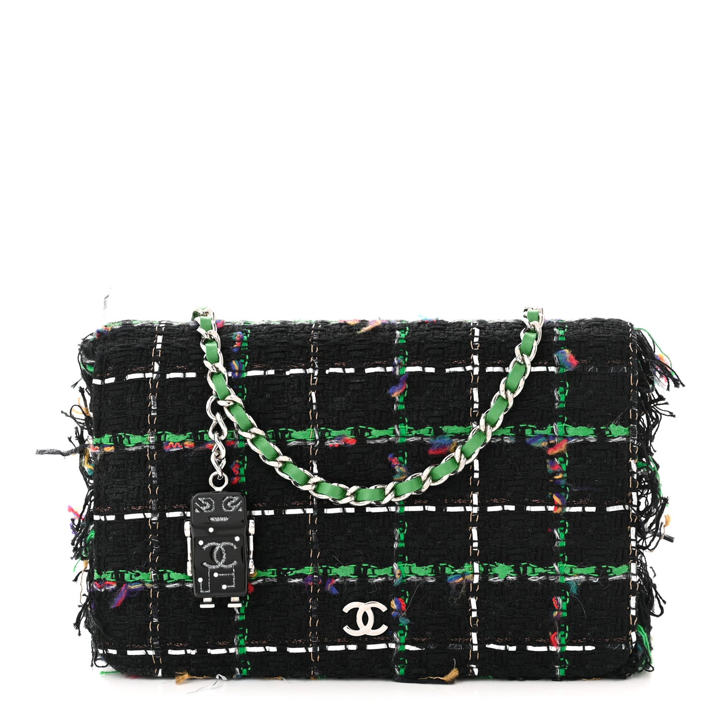 Tweed Fringe Wallet On Chain WOC Black Green