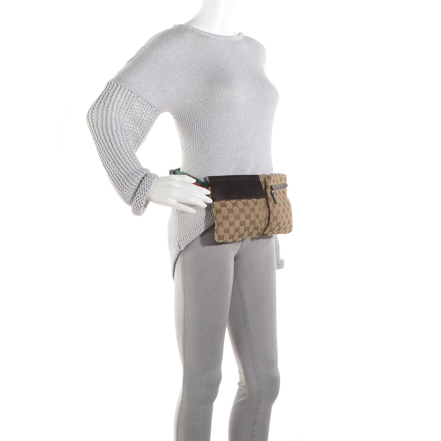 GG Monogram Web Double Pocket Belt Bag Ebony