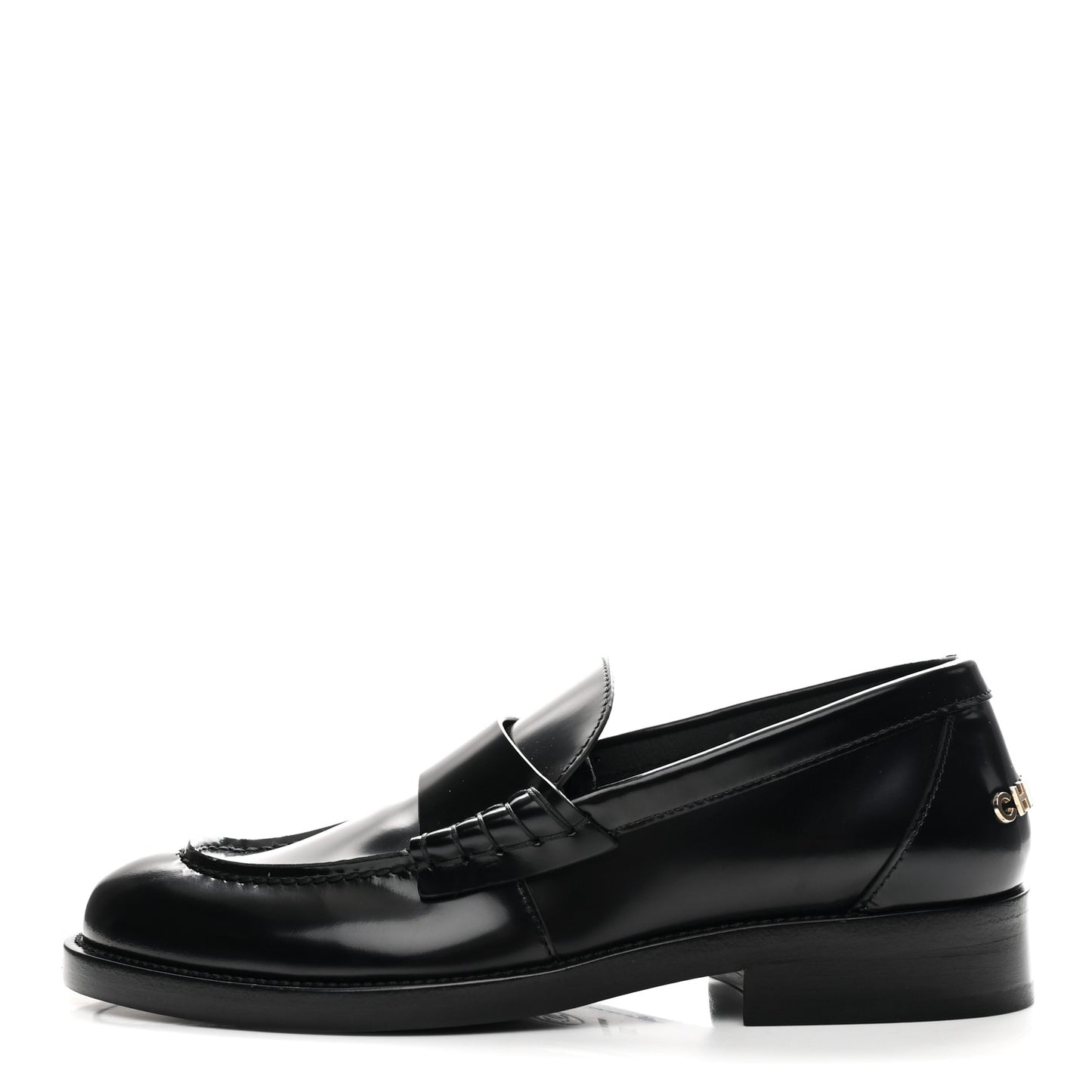Shiny Calfskin Logo Loafers 37 Black