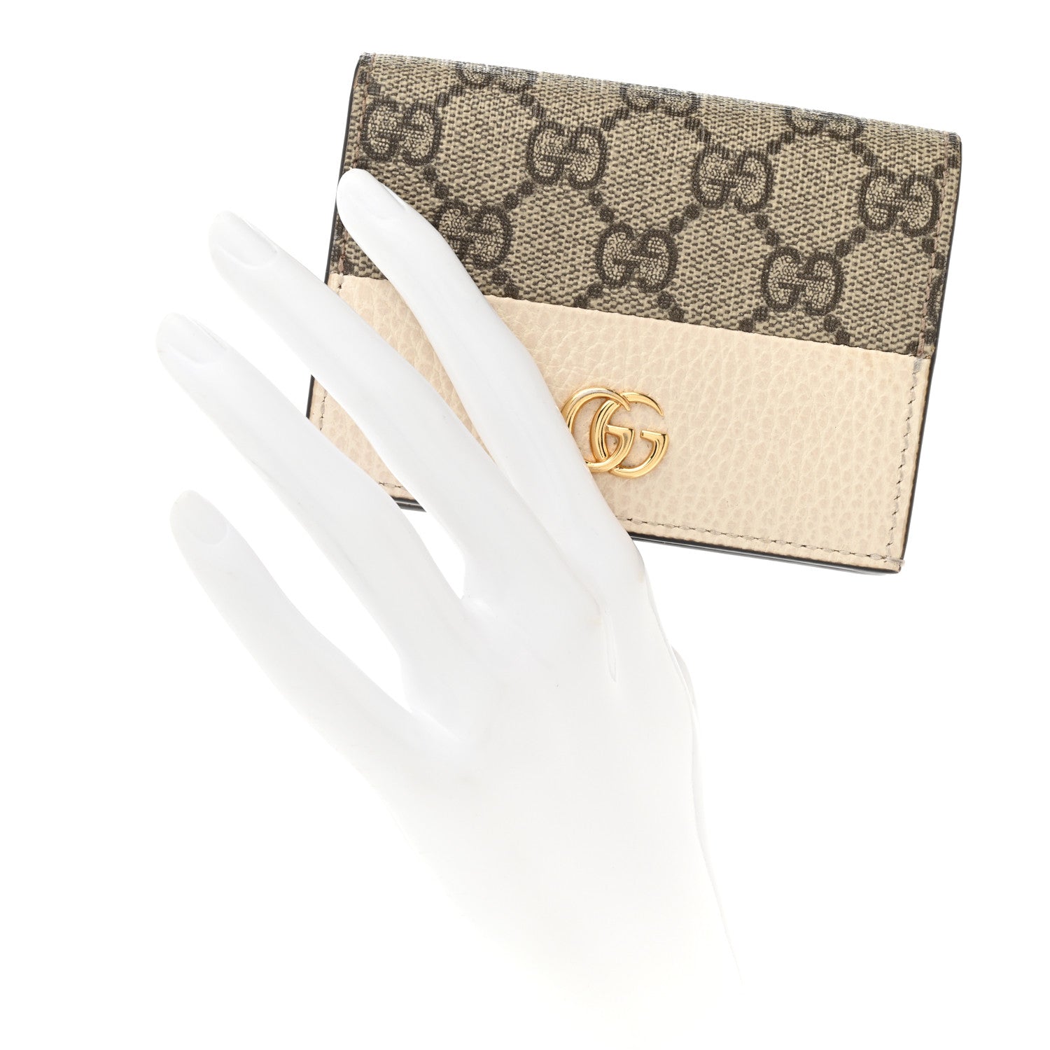 Gucci Dollar Calfskin GG Supreme Monogram GG Marmont Card Case Mystic White Beige Ebony 2 of 10