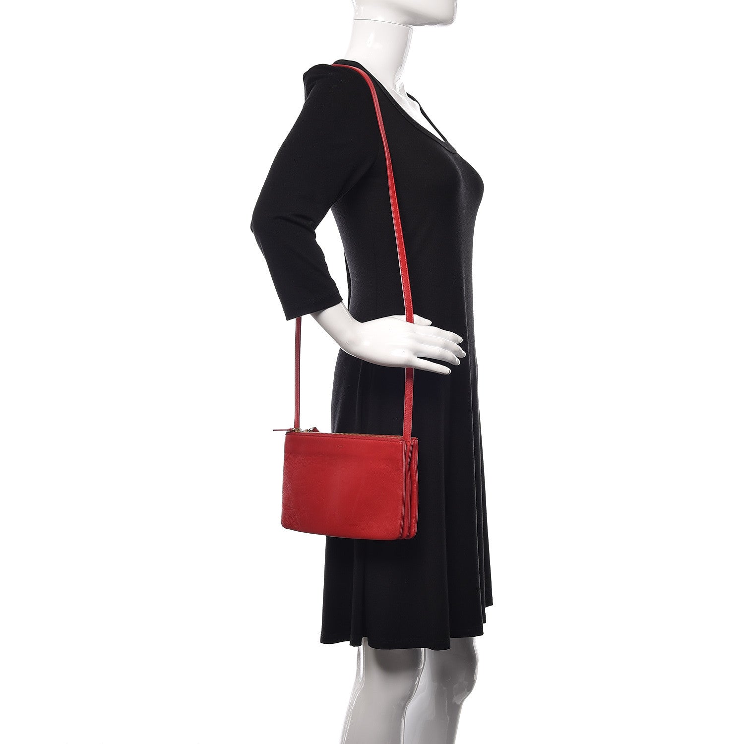 Celine Lambskin Small Trio Crossbody Bag Red 2 of 15