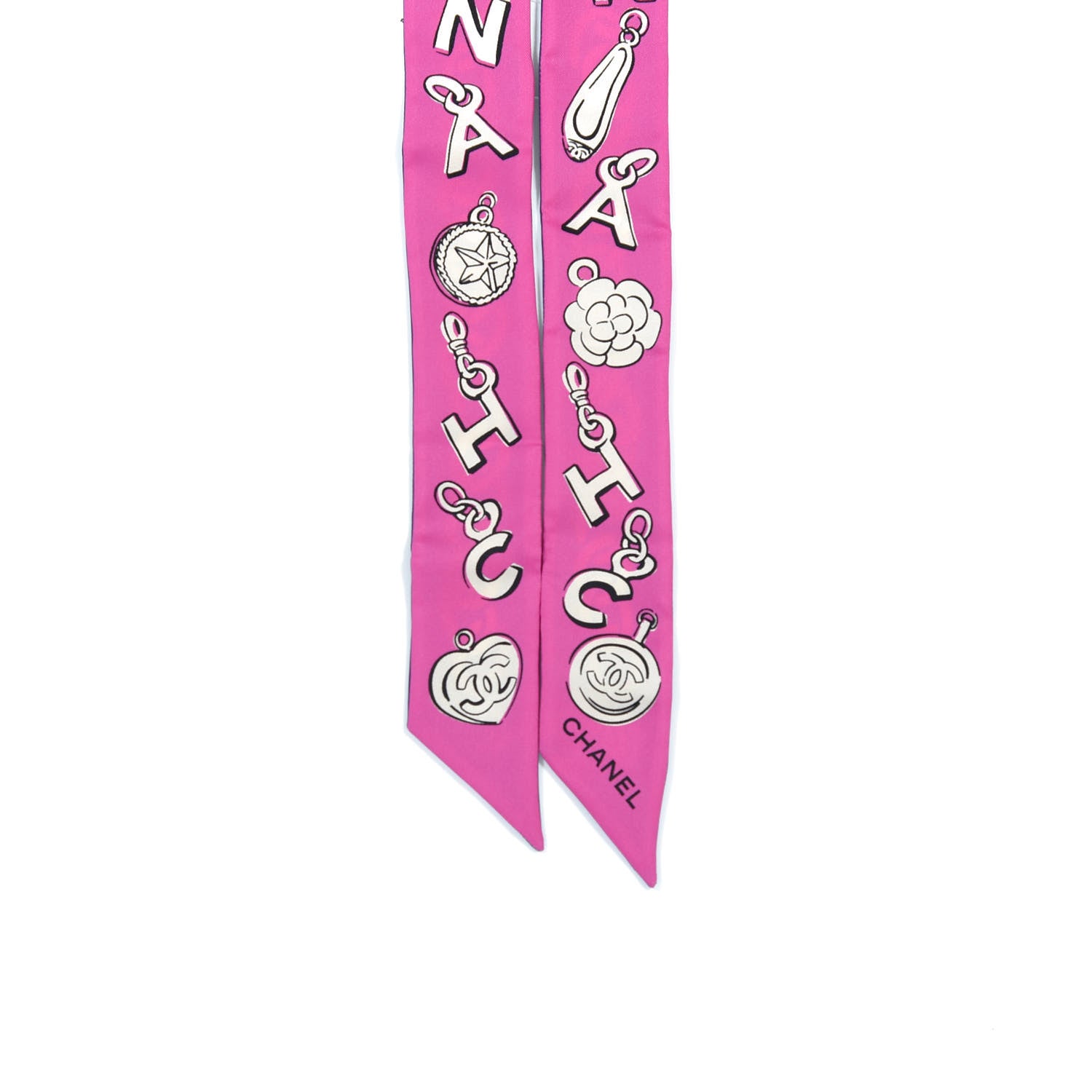 Chanel Silk CC Chain Slim Bandeau Scarf Fuchsia 2 of 3