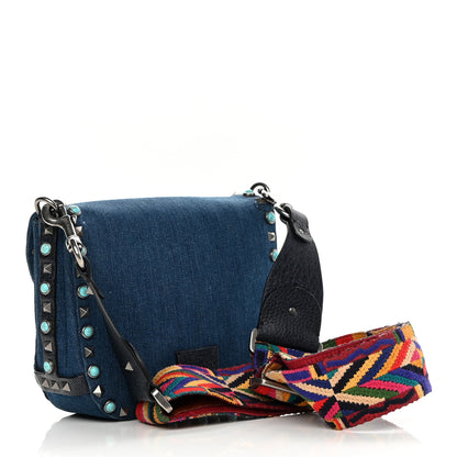 Valentino Garavani Denim Guitar Strap Rockstud Rolling Shoulder Flap Messenger Bag 3 of 14