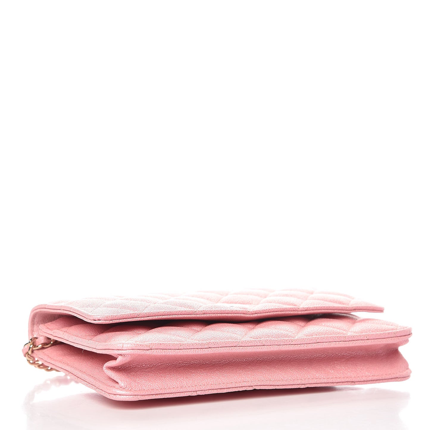 Iridescent Caviar Quilted Wallet on Chain WOC Rose Pink